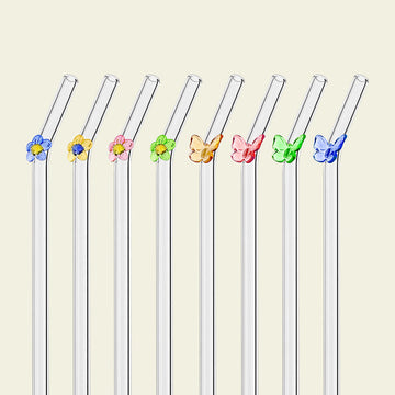 Hand-Painted Glass Straw | Floral & Butterfly Designs