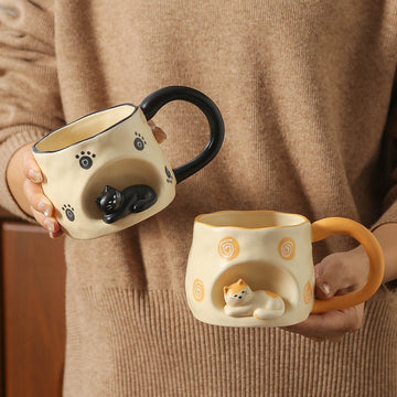 Handmade Sleeping Cat Nook Ceramic Mug – 350ml