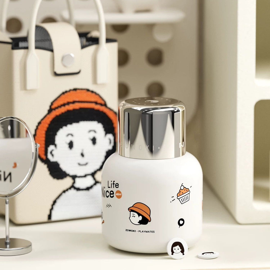 "Màn" Insulated Water Bottle with Cup Lid & Knitted Carry Bag | 460ml Stainless Steel Travel Bottle