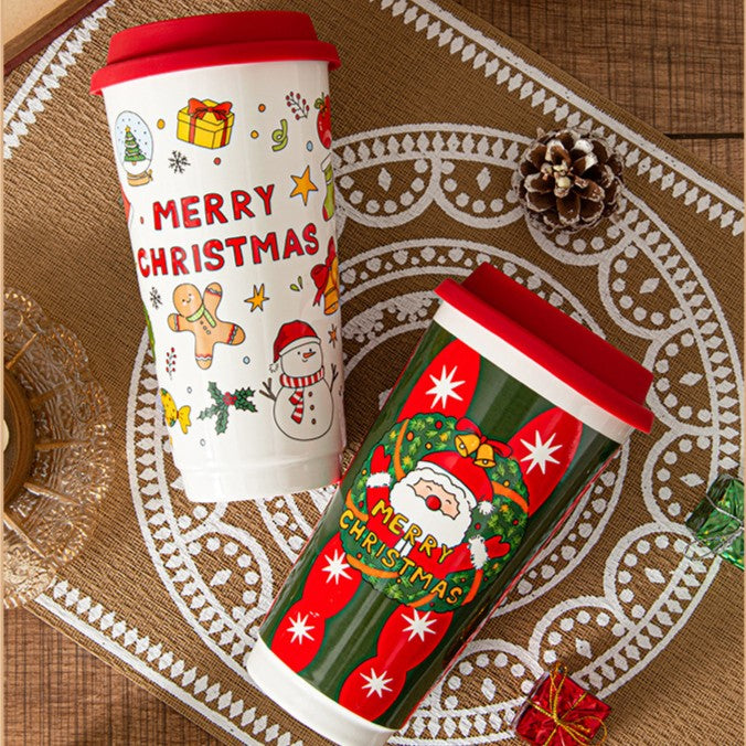 Christmas Ceramic Travel Cup with Silicone Lid