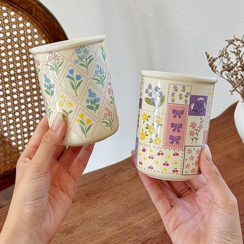 Embossed Hand-Painted Ceramic Mug – Vintage Floral Coffee Cup