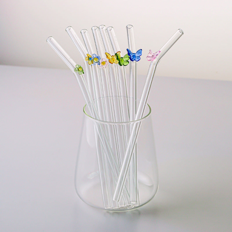 Hand-Painted Glass Straw | Floral & Butterfly Designs