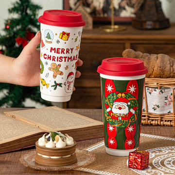 Christmas Ceramic Travel Cup with Silicone Lid