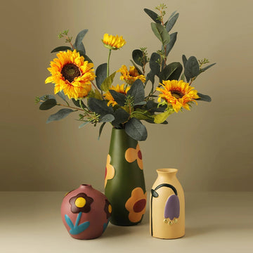 Vase en céramique floral en poterie peinte à la main