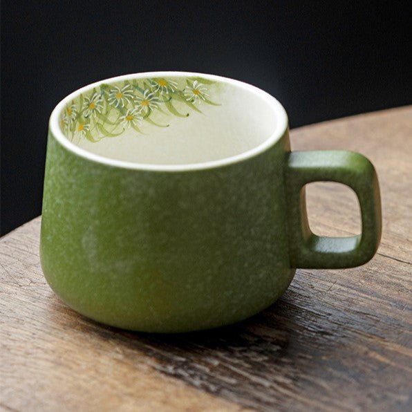 Hand-Painted Daisy Ceramic Coffee Cup with Handle - StillMug