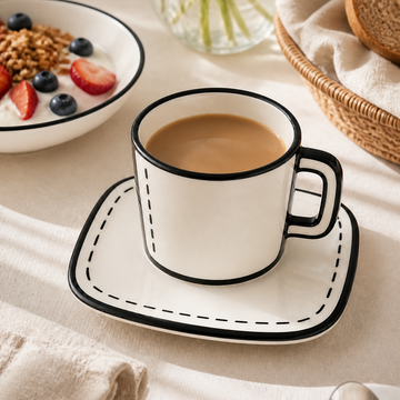 2D Comic Style Ceramic Coffee Cup & Saucer Set – 320ml