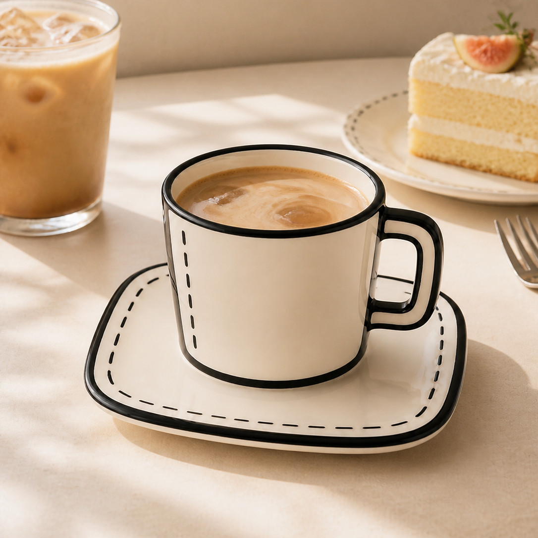 2D Comic Style Ceramic Coffee Cup & Saucer Set – 320ml